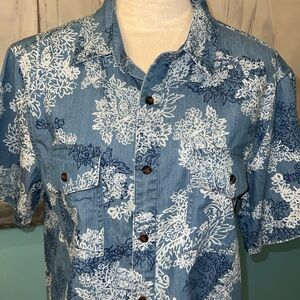 NWT Men’s Houston White Indigo Print Button Down Shirt, Medium